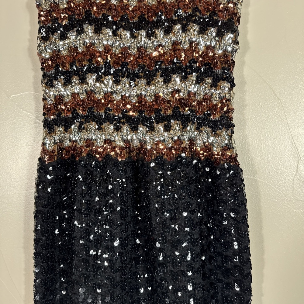 Vintage Y2K Black Brown Crochet Full Sequin Dress Whimsigoth Paper Tag 9/10 - Picture 5 of 14